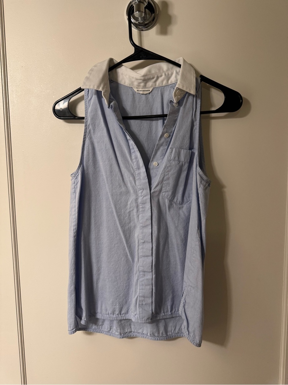 Club Monaco Light Blue Sleeveless Button-Up with White Collar